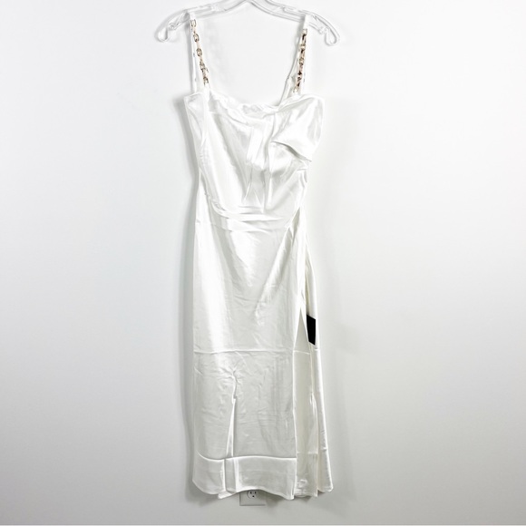 Lulus Blissful Memories White Satin Chain Strap Slip Midi Dress NWT Size Medium - Picture 2 of 7
